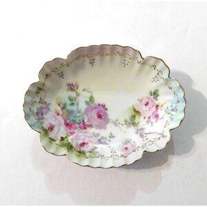 Royal Crown Chantilly Rose Porcelain Dish 1945 Hand Painted Floral Gold Trim